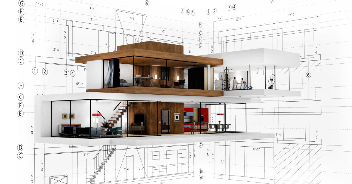 Planos y útiles de arquitectura sobre mesa